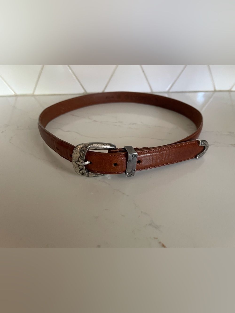 Fossil Women’s Brown Belt Genuine Leather  Silver Buckle Y2K Size M